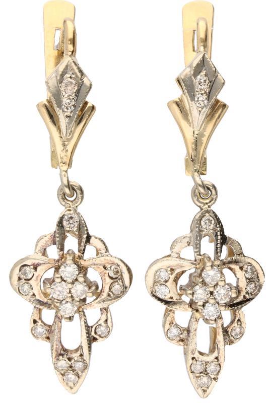 Oorbellen bicolor goud, ca. 0.40 ct. diamant - 18 kt.