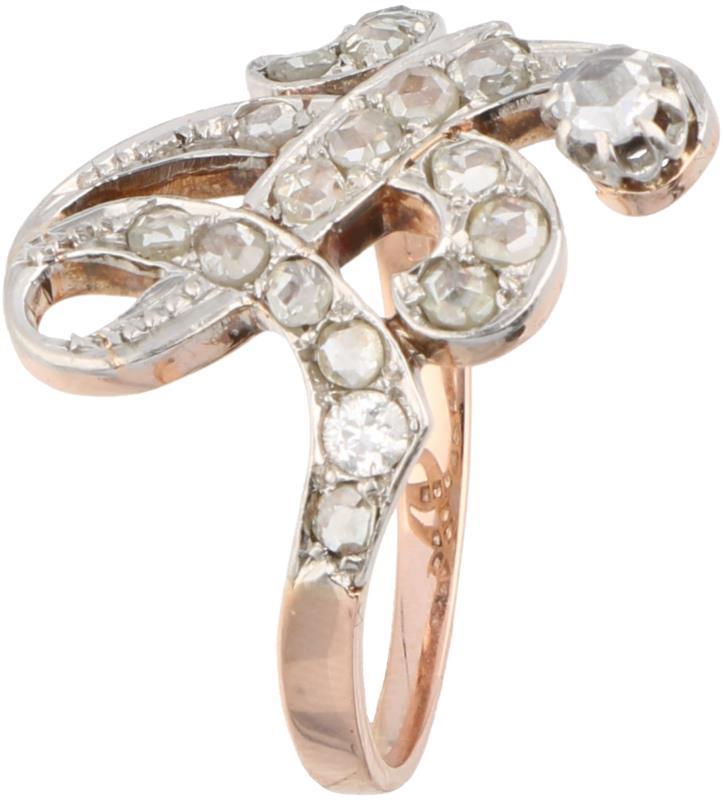 Ring roségoud, diamant - 14 kt. en Pt 950.