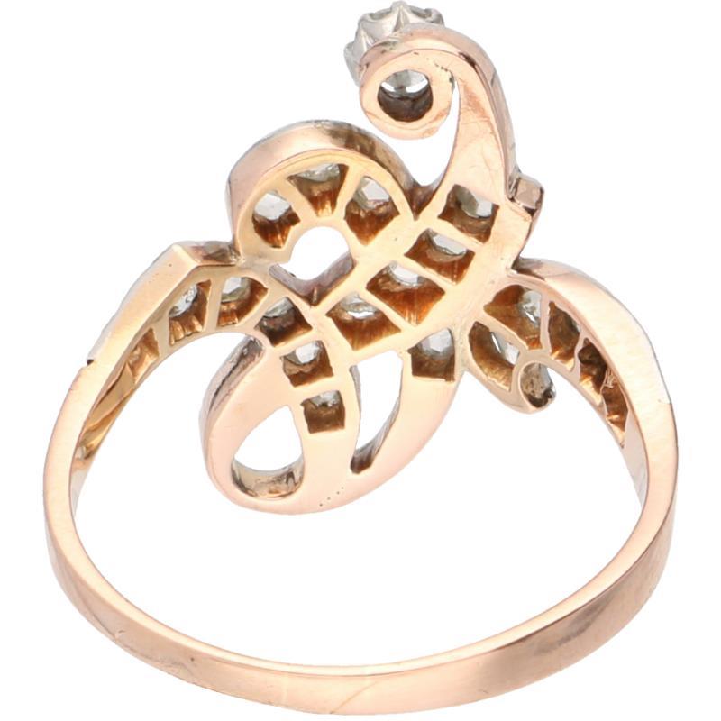 Ring roségoud, diamant - 14 kt. en Pt 950.