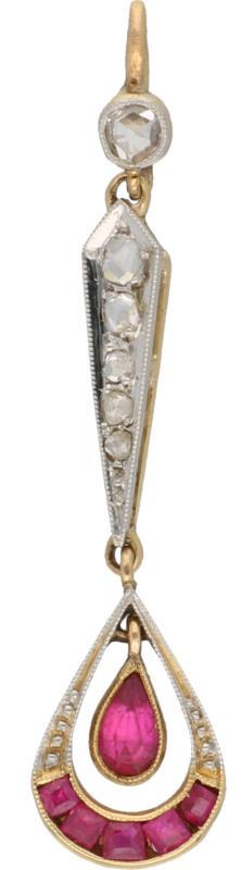 Hanger bicolor goud, diamant en robijn - 14 kt.