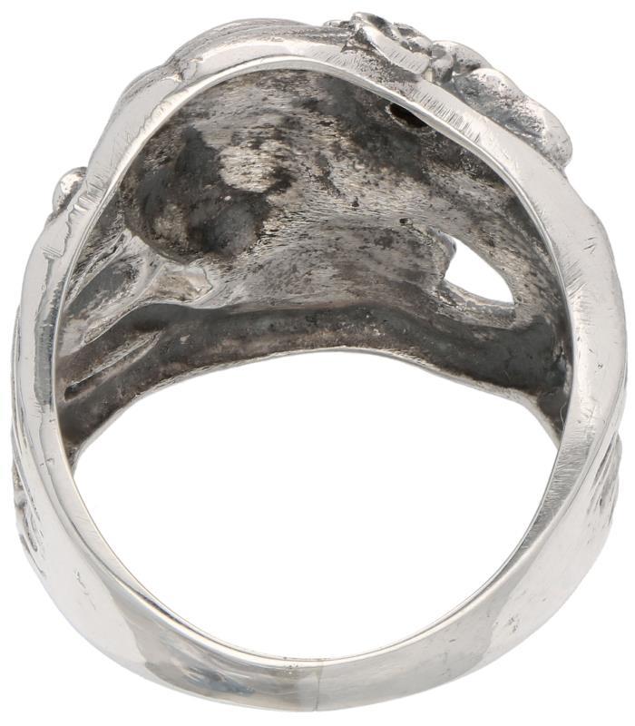 Art Nouveau ring zilver, granaat - 925/1000.