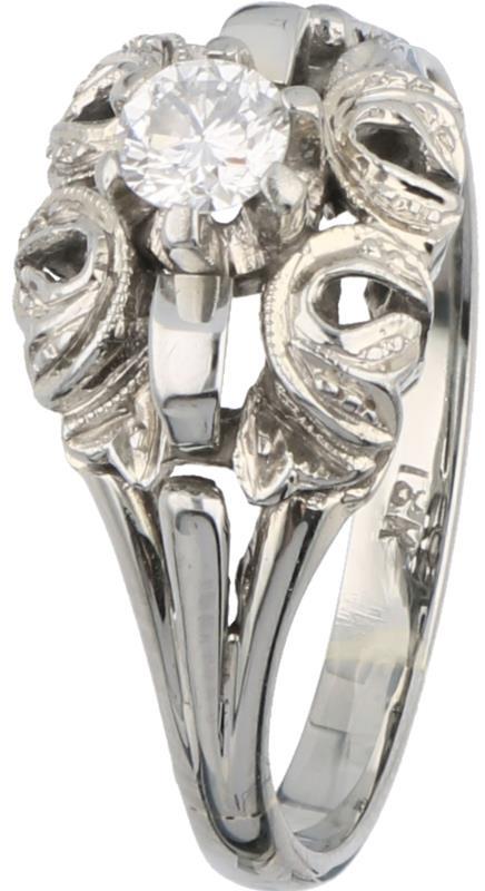Ring witgoud, ca. 0.18 ct. diamant - 14 kt.