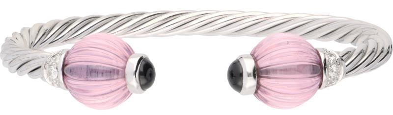 Van Esser bangle armband witgoud, ca. 0.30 ct. diamant, saffier en rozenkwarts - 18 kt.