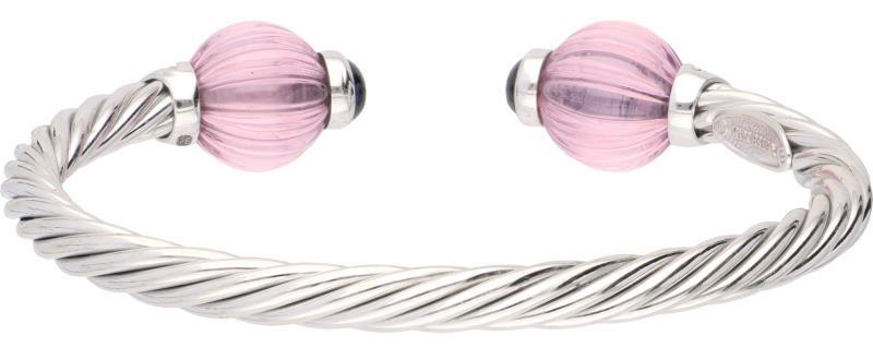 Van Esser bangle armband witgoud, ca. 0.30 ct. diamant, saffier en rozenkwarts - 18 kt.