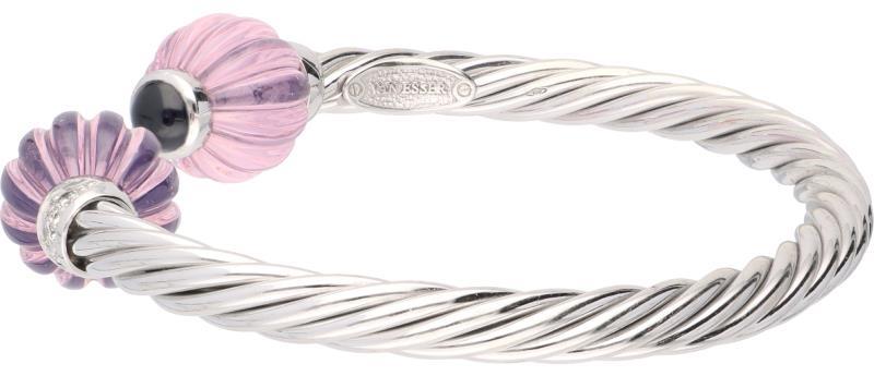 Van Esser bangle armband witgoud, ca. 0.30 ct. diamant, saffier en rozenkwarts - 18 kt.
