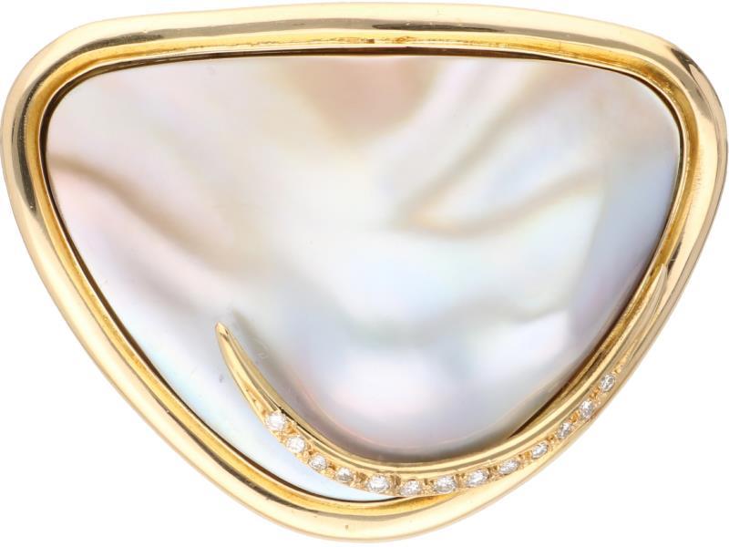 Depose broche bicolor goud, ca. 0.21 ct. diamant en barok parel - 18 kt.