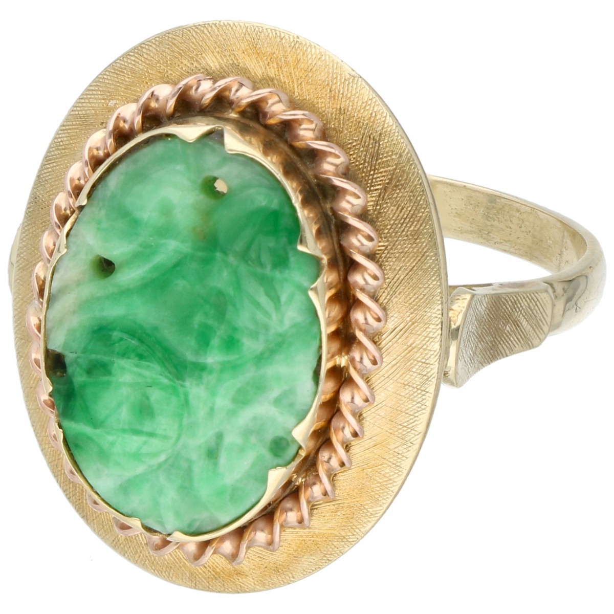 Geelgouden ring, met gesneden jade - 14 kt.