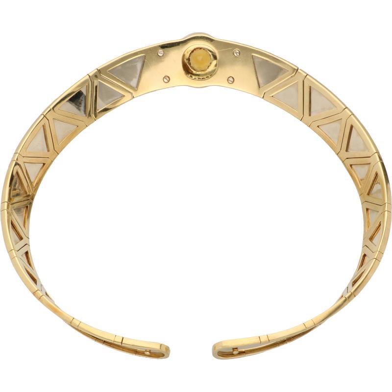 Italiaans design collier bicolor goud, ca. 0.94 ct. diamant, citrien en parelmoer - 18 kt.