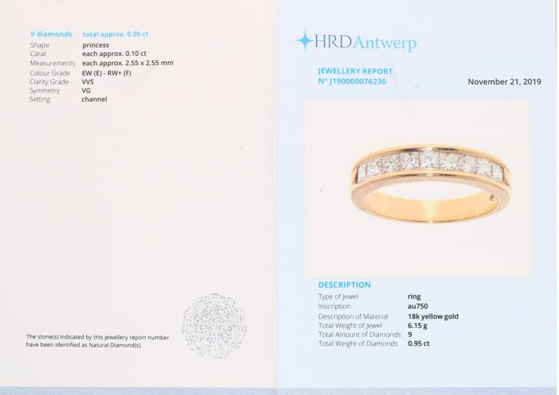 Rijring geelgoud, ca. 0.95 ct. diamant - 18 kt.