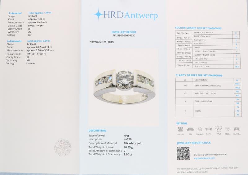 Shoulderring witgoud, ca. 2.00 ct. diamant - 18 kt.