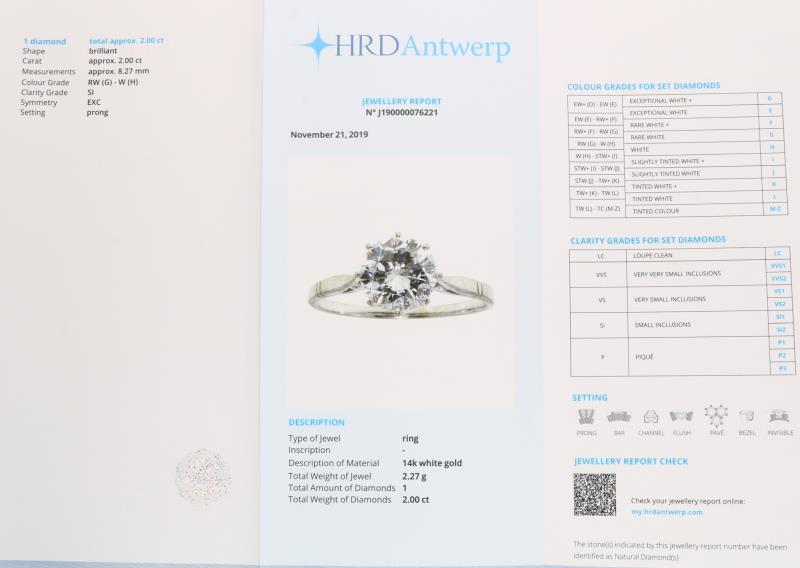 Solitair ring witgoud, ca. 2.00 ct. diamant - 14 kt.