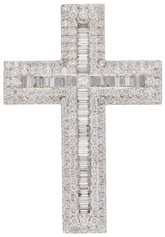 Kruisvormige hanger witgoud, ca. 4.30 ct. diamant - 18 kt.