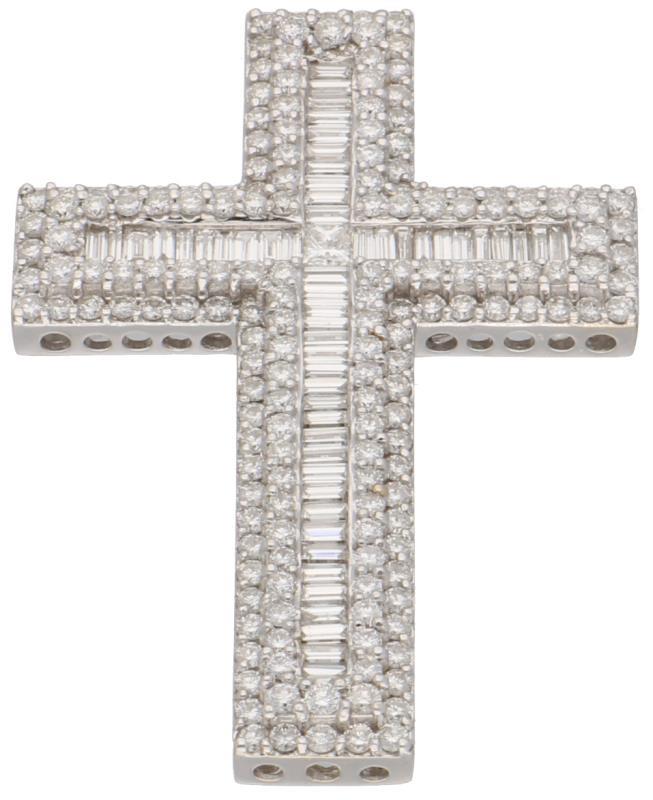 Kruisvormige hanger witgoud, ca. 4.30 ct. diamant - 18 kt.