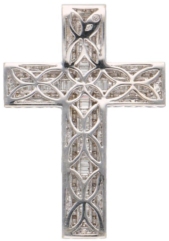 Kruisvormige hanger witgoud, ca. 4.30 ct. diamant - 18 kt.