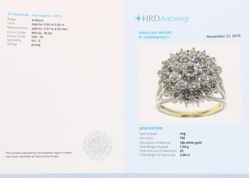 Rozetring witgoud, 2.00 ct. diamant - 18 kt.
