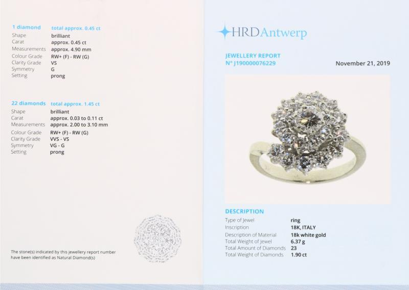 Entourage ring witgoud, ca. 1.90 ct. diamant - 18 kt.