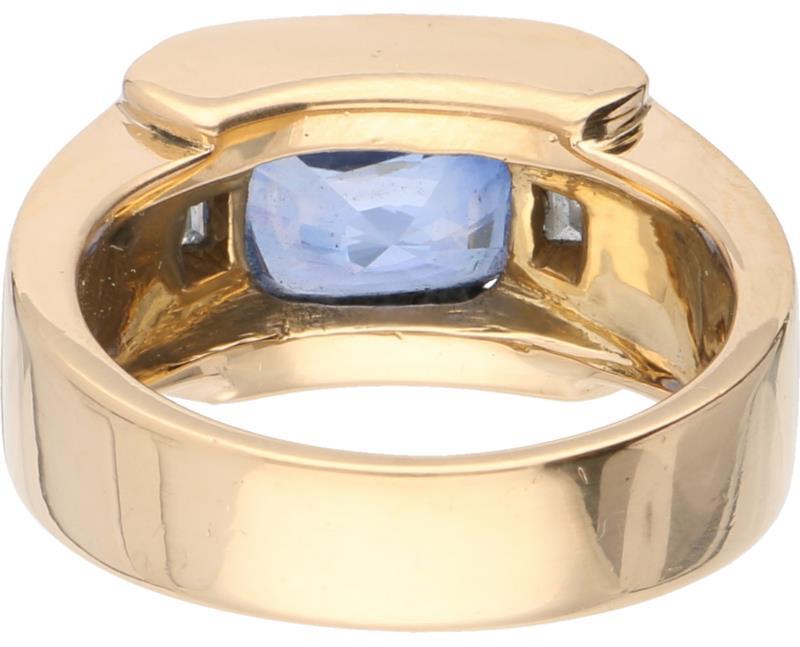 Heren zegelring geelgoud, ca. 0.20 ct. diamant en natuurlijk bauwe saffier - 18 kt.