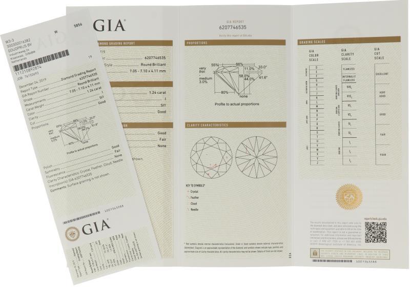 GIA Rond Briljant geslepen diamant 1.24 ct. 