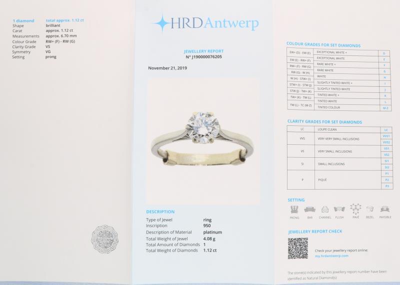 Solitair ring witgoud, ca. 1.12 ct. diamant - BWG 10 kt.