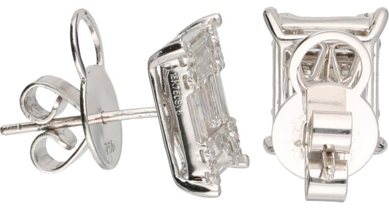 Oorbellen witgoud, ca. 1.56 ct. diamant - 18 kt.