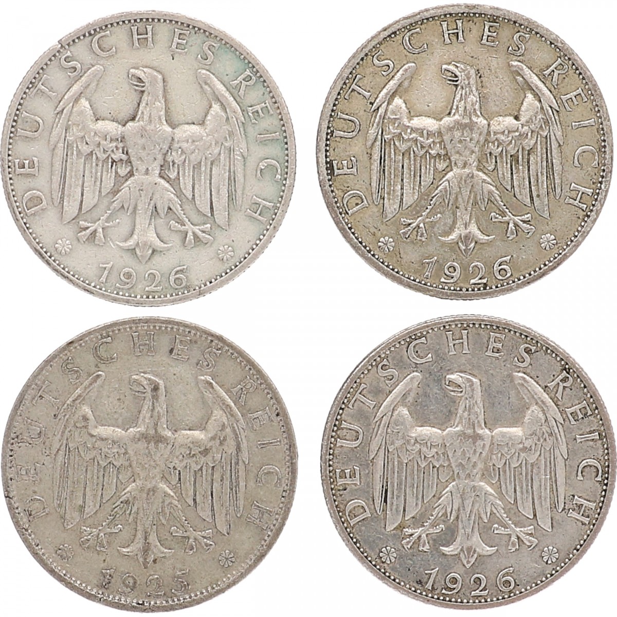 Germany. Weimar Republic. Lot (4) 2 Mark. 1925 A, 1926 J, 1926 E (2).