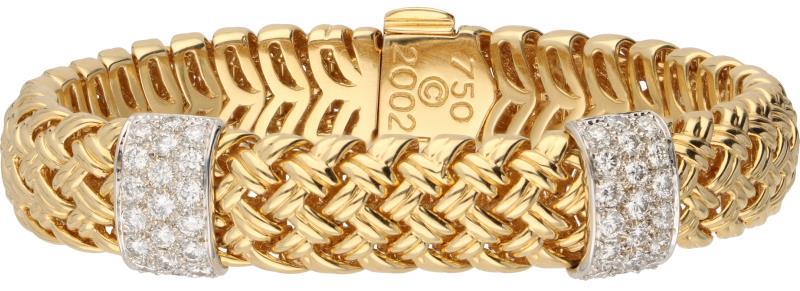 Jean Vitau basket weave armband geelgoud, ca. 1.52 ct. diamant - 18 kt. en Pt 950.