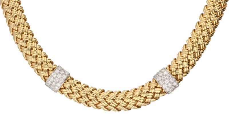 Jean Vitau basket weave collier geelgoud, ca. 1.90 ct. diamant - 18 kt. en Pt 950.