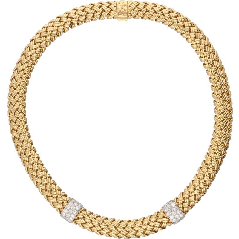 Jean Vitau basket weave collier geelgoud, ca. 1.90 ct. diamant - 18 kt. en Pt 950.