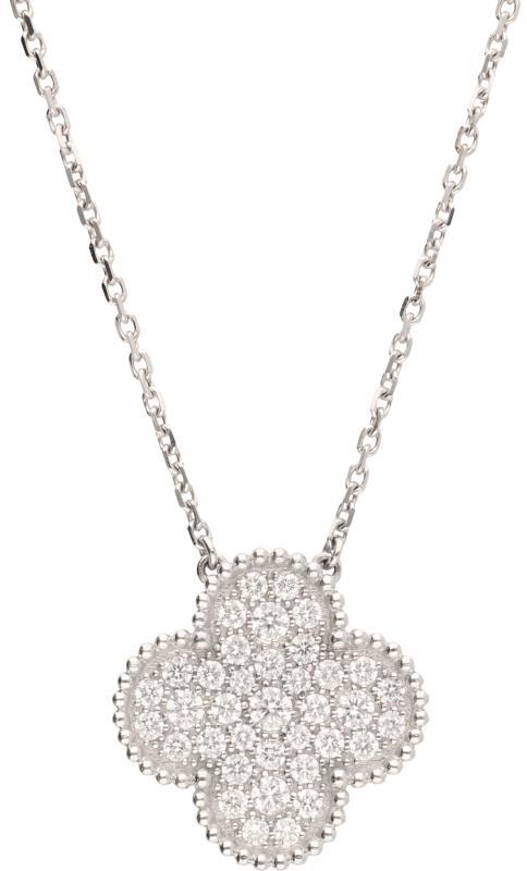 Van Cleef & Arpels collier met Magic Alhambra hanger witgoud, ca. 0.88 ct. diamant - 18 kt.