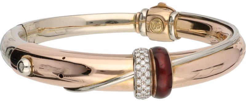 La Nouvelle Bague slavenarmband bicolor goud, ca. 0.34 ct. diamant en bruin/rode emaille - 18 kt.