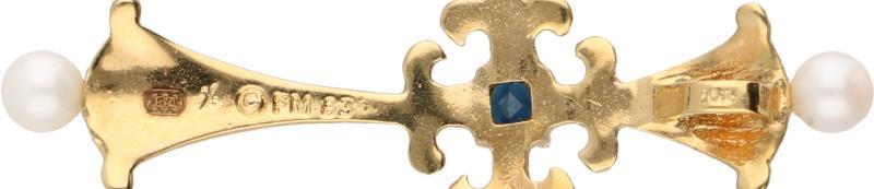Igor Carl Fabergé 'Het Saffieren Middernacht Kruis' hanger geelgoud, ca. 0.04 ct. diamant, saffier, parel en blauwe emaille - 18 kt.