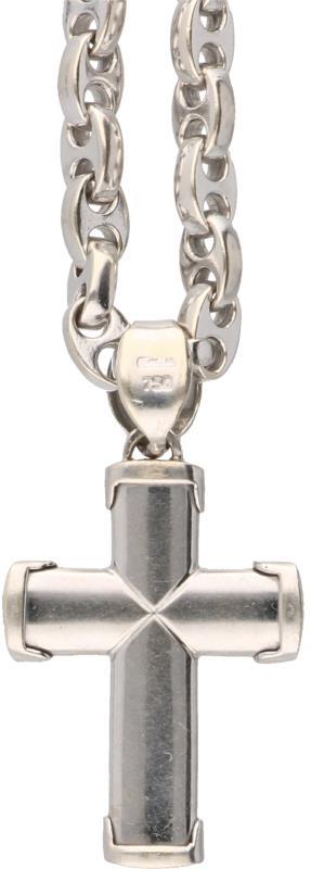 Treemme collier met kruisvormige hanger witgoud - 18 kt.