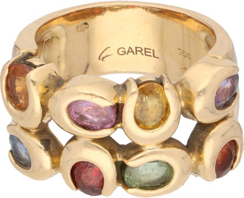 Garel ring geelgoud, diverse kleuren saffier - 18 kt.