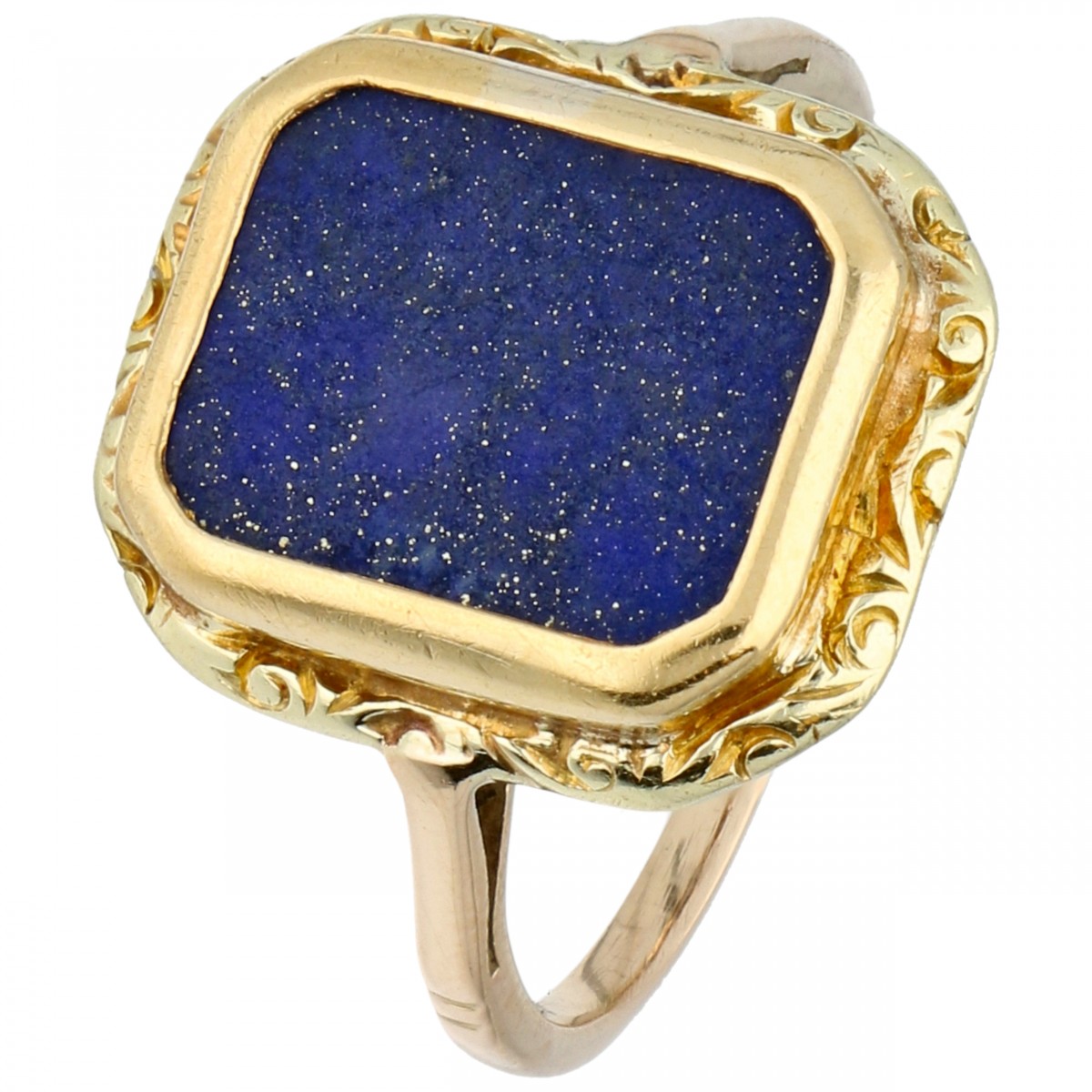 Geelgouden zegelring, met lapis lazuli - BWG 10 kt.