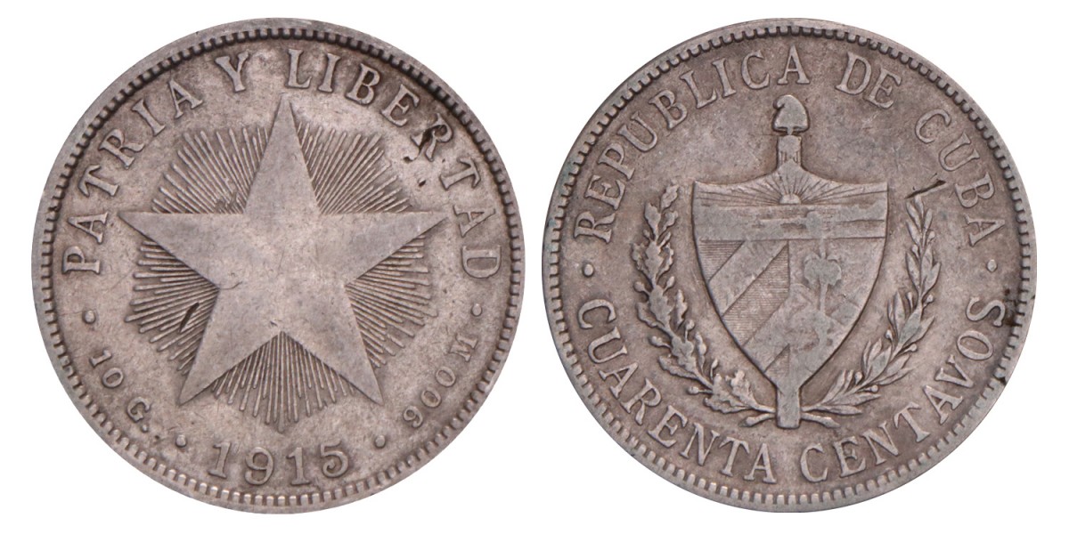 Cuba. 40 Centavos. 1915. VF.