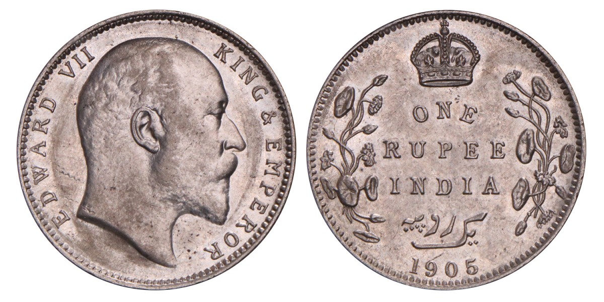 India. Edward VII. 1 Rupee. 1905.