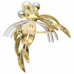 Bicolor gouden broche, met cultivé zoetwaterparel - 14 kt.