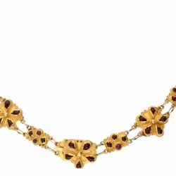 Geelgouden antiek collier, met glasgranaat - 14 kt.