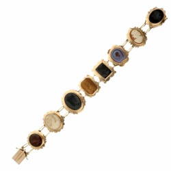 Rosegouden cameé armband, met lagensteen, tijgeroog, onyx, kwarts agaat en schelp - 14 kt.