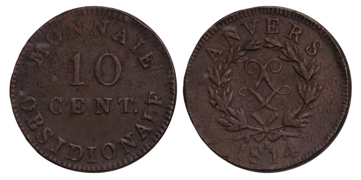 10 Centimes Lodewijk XVIII, Antwerpen 1814 R. Zeer fraai +.