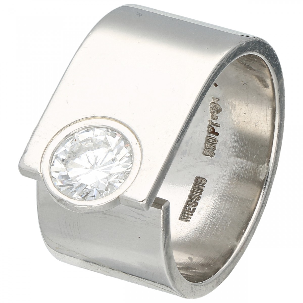 Platina Niessing solitair ring, met ca. 1.00 ct. diamant - Pt 950.