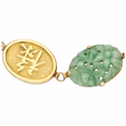 Geelgouden armband, met floraal gesneden jade - 18 kt.