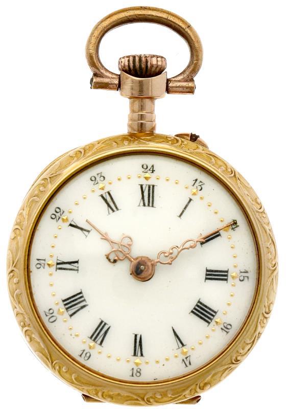 Zakhorloge goud, cylindergang - Dameszakhorloge - Handopwindbaar - Ca. 1900.