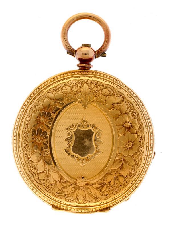 Zakhorloge goud, Engelse ankergang - Unisexzakhorloge - Handopwindbaar - Ca. 1880.