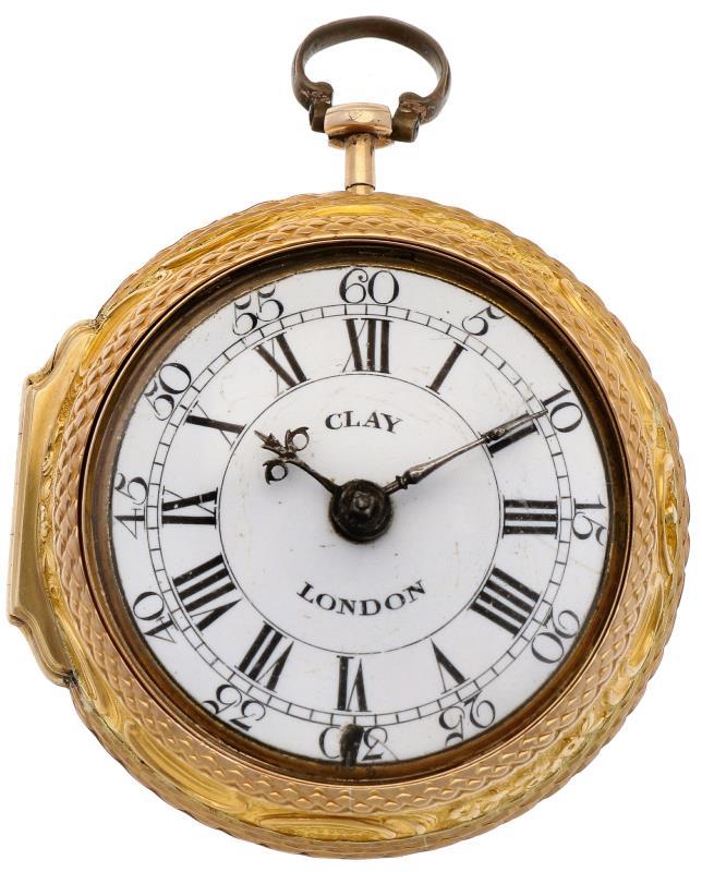 Zakhorloge goud, snek spillegang ''Clay, Londen'' - Herenzakhorloge - Handopwindbaar - Ca. 1750.
