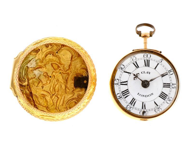 Zakhorloge goud, snek spillegang ''Clay, Londen'' - Herenzakhorloge - Handopwindbaar - Ca. 1750.