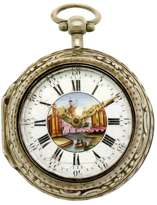 Zakhorloge zilver, snek spillegang - Herenzakhorloge - Handopwindbaar - Ca. 1750.