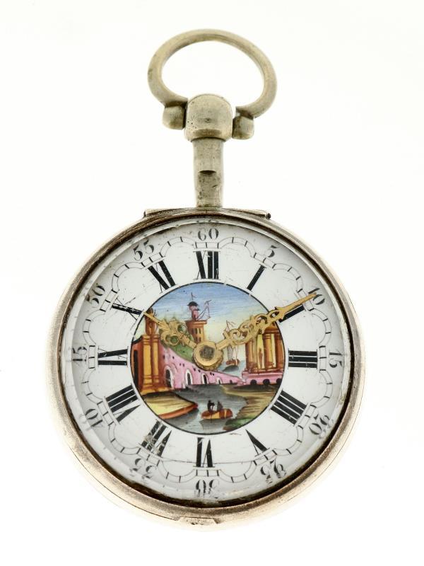 Zakhorloge zilver, snek spillegang - Herenzakhorloge - Handopwindbaar - Ca. 1750.