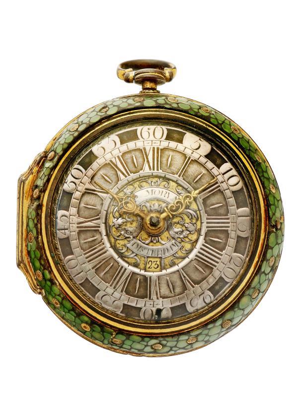 Zakhorloge verguld, snek spillegang ''P. Moryn, Amsterdam'' - Herenzakhorloge - Handopwindbaar - Ca. 1725.