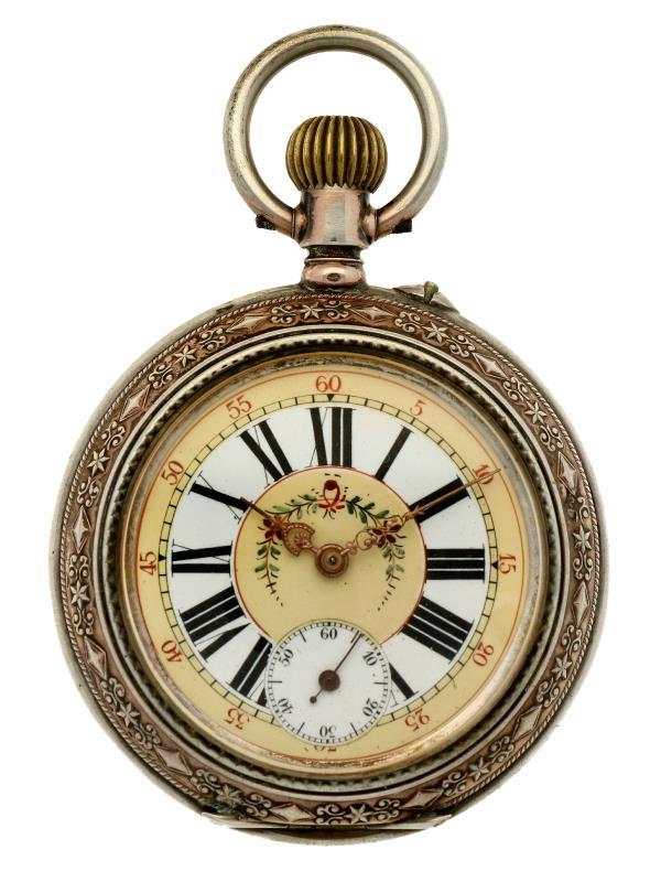 Zakhorloge zilver, cylindergang - Herenzakhorloge - Handopwindbaar - Ca. 1900.